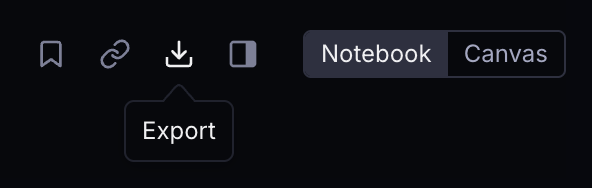 Exploration toolbar icons with the export icon hovered, showing an Export tooltip