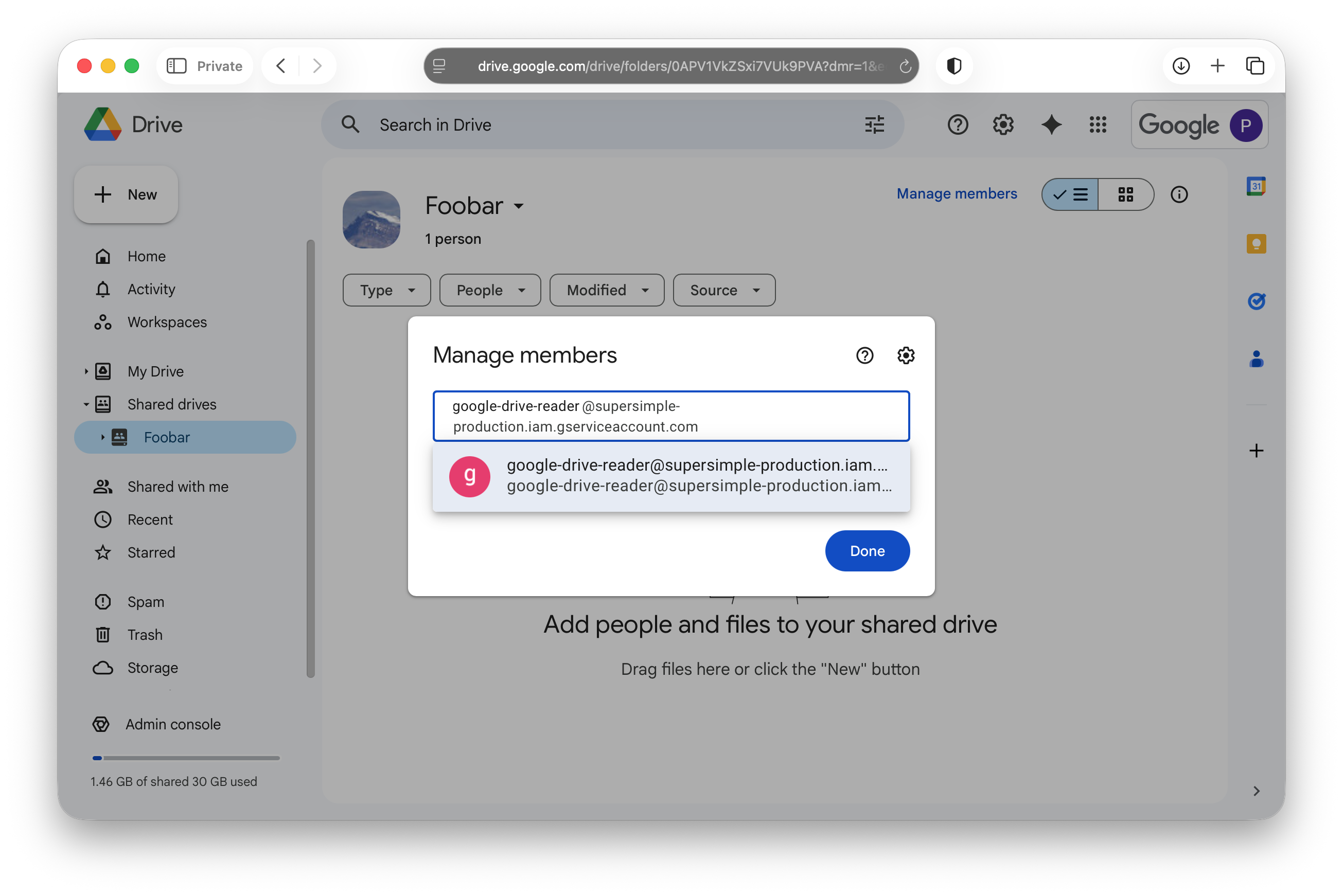 Google Drive sharing dialog